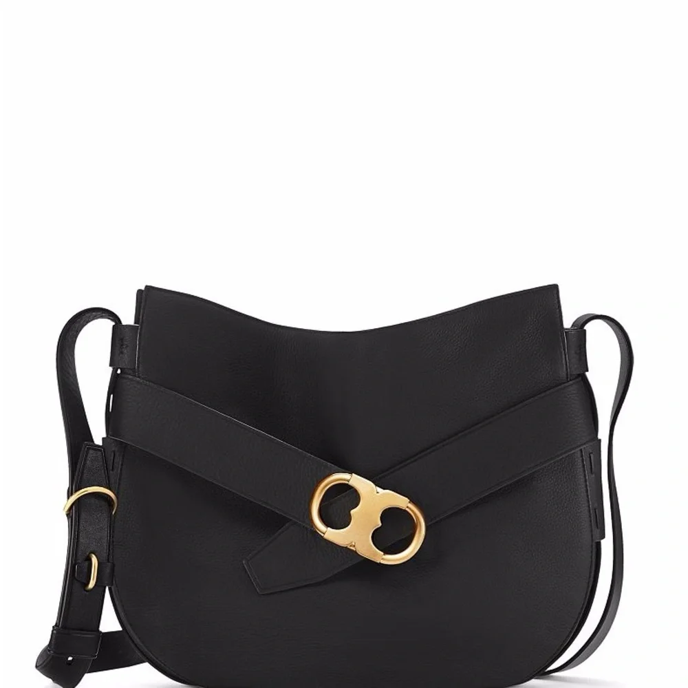 Tory Burch Black Gemini Link Belted Hobo Leather Shoulder Bag